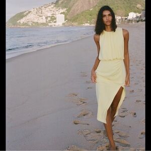Dress by Zara Soft Yellow Asymmetrical Dress